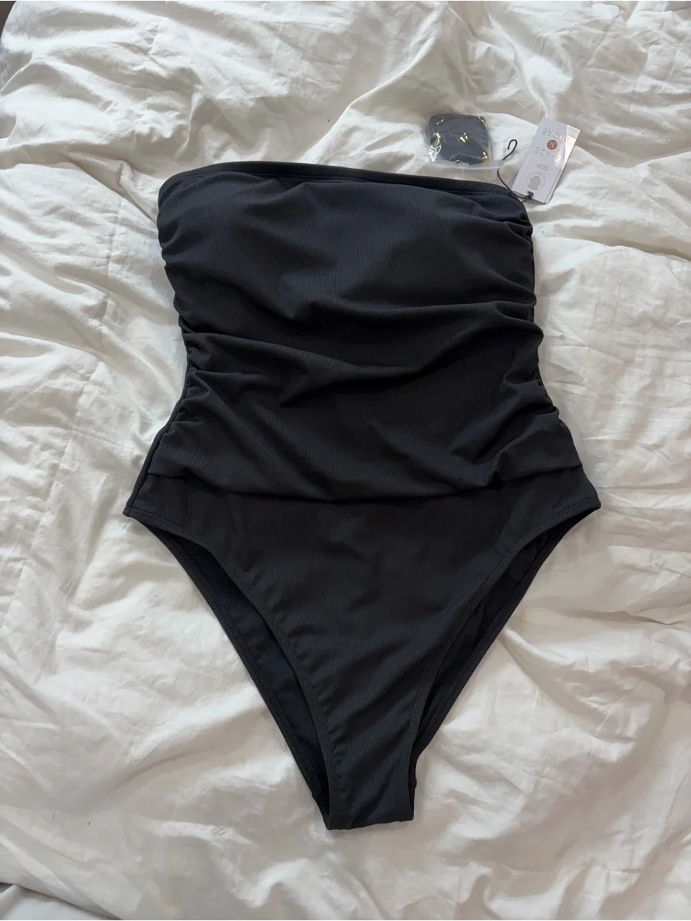 Shade & Shore Black Strapless One-Piece Swim